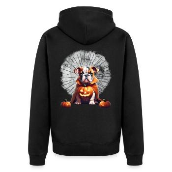 Bulldogge Halloween Hund HUNDE - Unisex Premium Bio Zip Hoodie - Schwarz - Hinten - Nico (187cm)