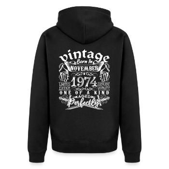 1974 Novembre 1974 anniversaire November 1974 - Veste à capuche bio Premium Unisexe - noir - Dos - Nico (187cm)