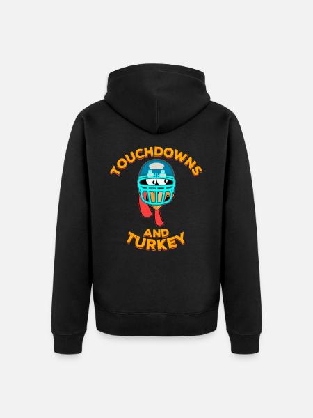 Touchdowns and Turkey Thanksgiving Football - Unisex Premium Organic Zip Hoodie - black