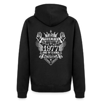 Novembre 1977 anniversaire Novembre 1977 Novembre - Veste à capuche bio Premium Unisexe - noir - Dos - Nico (187cm)