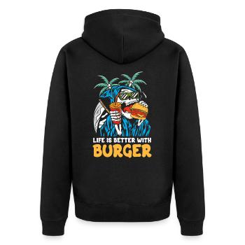 La vie est plus belle avec le burger | Crâne de plage de faucheur - Veste à capuche bio Premium Unisexe - noir - Dos - Nico (187cm)