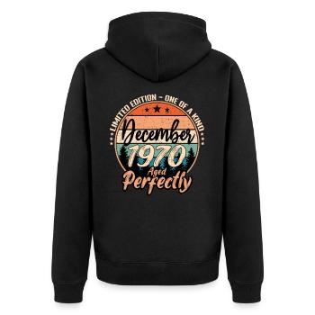 Décembre 1970 anniversaire 1970 légendes Décembre - Veste à capuche bio Premium Unisexe - noir - Dos - Nico (187cm)