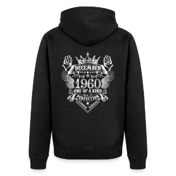 Dezember 1960 Jubiläum Dezember 1960 Dezember - Unisex Premium Bio Zip Hoodie - Schwarz - Hinten - Nico (187cm)