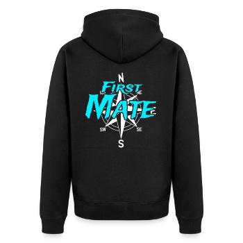 Erster Maat Boots Crew Skipper Segler Kapitän - Unisex Premium Bio Zip Hoodie - Schwarz - Hinten - Nico (187cm)
