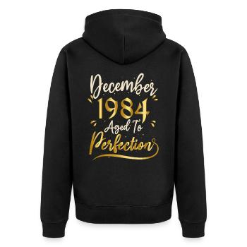 Dezember 1984 Dezember Jahrestag Dezember 1984 - Unisex Premium Bio Zip Hoodie - Schwarz - Hinten - Nico (187cm)