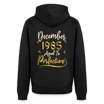 Décembre 1985 Décembre anniversaire December 1985 - Veste à capuche bio Premium Unisexe - noir - Dos - Nico (187cm)