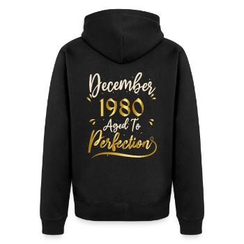 Décembre 1980 Décembre anniversaire December 1980 - Veste à capuche bio Premium Unisexe - noir - Dos - Nico (187cm)