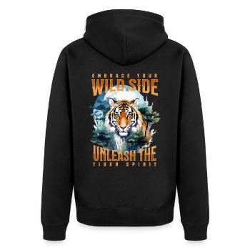 Tigre, Tête De Tigre, Gros Chat, Prédateur, Fort, Puissance - Veste à capuche bio Premium Unisexe - noir - Dos - Nico (187cm)