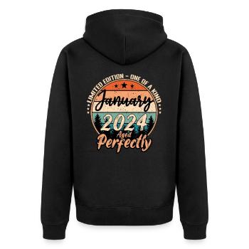 Januar 2024 Geburtstag 2024 Legends Januar - Unisex Premium Bio Zip Hoodie - Schwarz - Hinten - Nico (187cm)