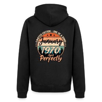 Janvier 1970 anniversaire 1970 légendes Janvier - Veste à capuche bio Premium Unisexe - noir - Dos - Nico (187cm)