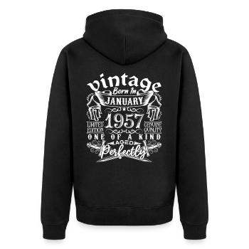Januar 1957 Geburtstag Januar 1957 Januar - Unisex Premium Bio Zip Hoodie - Schwarz - Hinten - Nico (187cm)