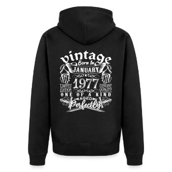 Januar 1977 Geburtstag Januar 1977 Januar - Unisex Premium Bio Zip Hoodie - Schwarz - Hinten - Nico (187cm)