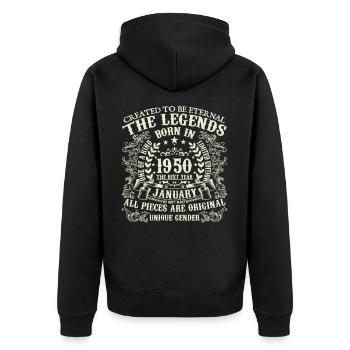 Janvier 1950 anniversaire 1950 Janvier année - Veste à capuche bio Premium Unisexe - noir - Dos - Nico (187cm)