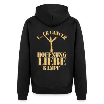 F...CK CANCER - HOFFNUNG, LIEBE & Kampf - Unisex Premium Bio Zip Hoodie - Schwarz - Hinten - Nico (187cm)