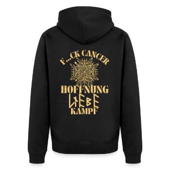 F...CK CANCER - HOFFNUNG, LIEBE & Kampf - Unisex Premium Bio Zip Hoodie - Schwarz - Hinten - Nico (187cm)