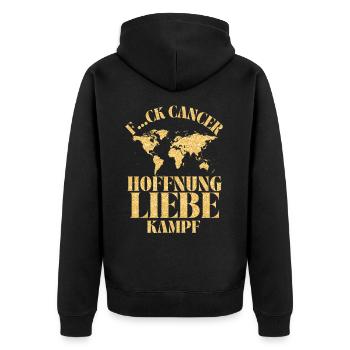 F...CK CANCER - HOFFNUNG, LIEBE & Kampf - Unisex Premium Bio Zip Hoodie - Schwarz - Hinten - Nico (187cm)