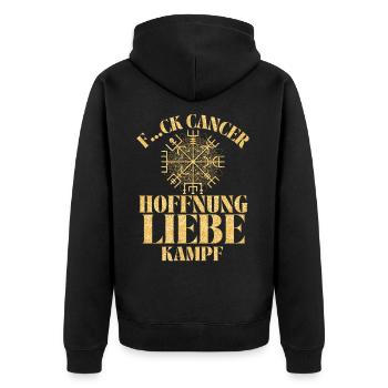 F...CK CANCER - HOFFNUNG, LIEBE & Kampf - Unisex Premium Bio Zip Hoodie - Schwarz - Hinten - Nico (187cm)