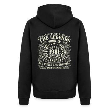 Januar 1981 Geburtstag 1981 Januar Jahr - Unisex Premium Bio Zip Hoodie - Schwarz - Hinten - Nico (187cm)