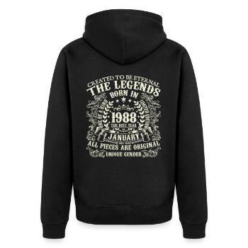 January 1988 Anniversary 1988 January Year - Unisex Premium Organic Zip Hoodie - black - Back - Nico (187cm)