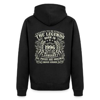 Januar 1996 Geburtstag 1996 Januar Jahr - Unisex Premium Bio Zip Hoodie - Schwarz - Hinten - Nico (187cm)