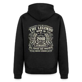 Januar 2018 Jubiläum 2018 Januar Jahr - Unisex Premium Bio Zip Hoodie - Schwarz - Hinten - Nico (187cm)