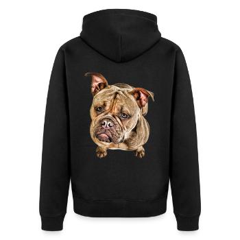 Bulldogge Old English Bulldogge Hund Hunde - Unisex Premium Bio Zip Hoodie - Schwarz - Hinten - Nico (187cm)