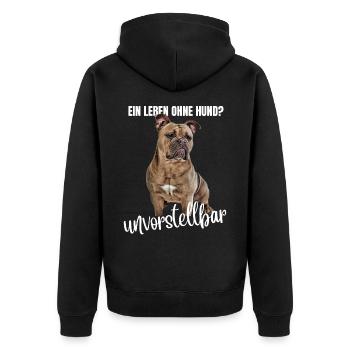 Bulldogge Old English Bulldogge Hund Hunde - Unisex Premium Bio Zip Hoodie - Schwarz - Hinten - Nico (187cm)
