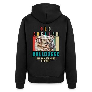 Bulldogge Old English Bulldogge Hund Hunde - Unisex Premium Bio Zip Hoodie - Schwarz - Hinten - Nico (187cm)