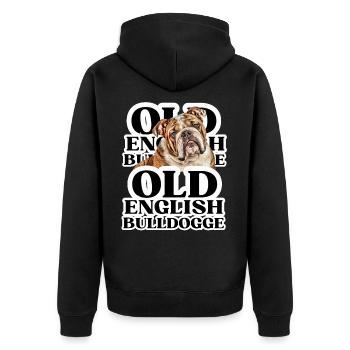 OLD ENGLISH BULLDOG Hund Hunde Bulldogge - Unisex Premium Bio Zip Hoodie - Schwarz - Hinten - Nico (187cm)