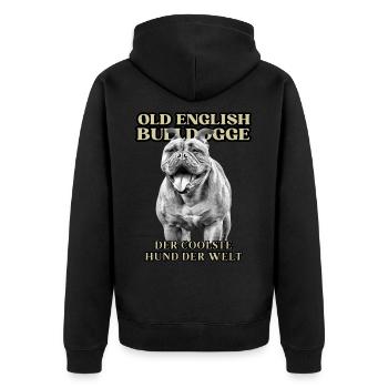 OLD ENGLISH BULLDOGGE Hund HUNDE BULLDOGGEN - Unisex Premium Bio Zip Hoodie - Schwarz - Hinten - Nico (187cm)
