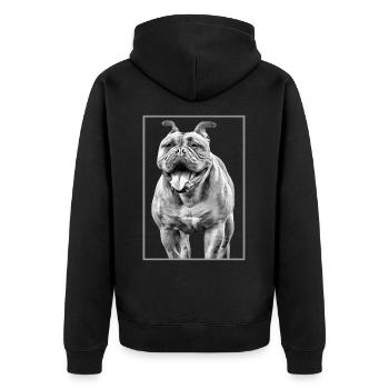OLD ENGLISH BULLDOGGE Hund HUNDE - Unisex Premium Bio Zip Hoodie - Schwarz - Hinten - Nico (187cm)