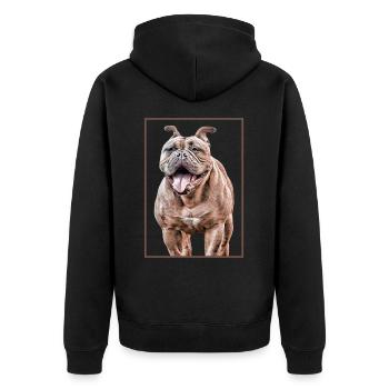 OLD ENGLISH BULLDOGGE Hund HUNDE BULLDOGGEN - Unisex Premium Bio Zip Hoodie - Schwarz - Hinten - Nico (187cm)