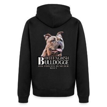 OLD ENGLISH BULLDOGGE Hund HUNDE - Unisex Premium Bio Zip Hoodie - Schwarz - Hinten - Nico (187cm)