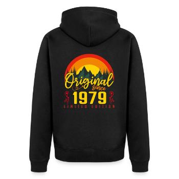 Geburtstag 1979 Geburtstag geboren 1979 Geschenk - Unisex Premium Bio Zip Hoodie - Schwarz - Hinten - Nico (187cm)