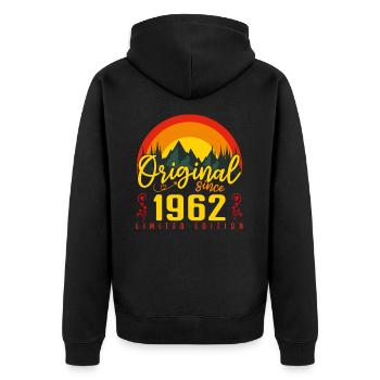Geburtstag 1962 Geburtstag Jahrgang 1962 Geschenk - Unisex Premium Bio Zip Hoodie - Schwarz - Hinten - Nico (187cm)