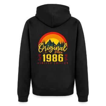Geburtstag 1986 Geburtstag Jahrgang 1986 Geschenk - Unisex Premium Bio Zip Hoodie - Schwarz - Hinten - Nico (187cm)