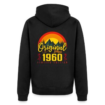 1960 Geburtstag Jahrgang 1960 Geburtstagsgeschenk - Unisex Premium Bio Zip Hoodie - Schwarz - Hinten - Nico (187cm)