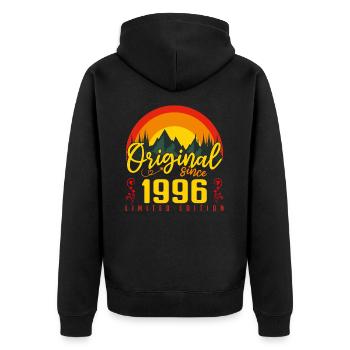 Geburtstag 1996 Geburtstag Jahrgang 1996 Geschenk - Unisex Premium Bio Zip Hoodie - Schwarz - Hinten - Nico (187cm)