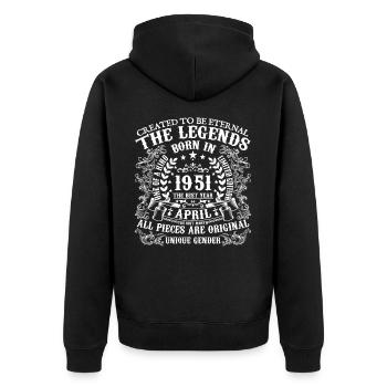 April 1951 Geburtstag 1951 April April Geschenk - Unisex Premium Bio Zip Hoodie - Schwarz - Hinten - Nico (187cm)