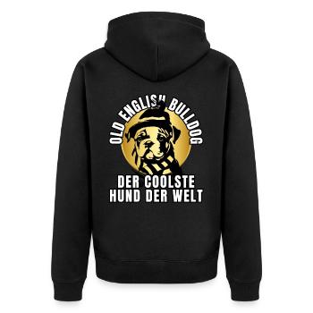 OLD ENGLISH BULLDOGGE Hund HUNDE - Unisex Premium Bio Zip Hoodie - Schwarz - Hinten - Nico (187cm)