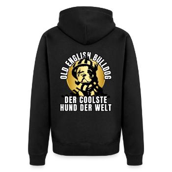 OLD ENGLISH BULLDOGGE Hund HUNDE - Unisex Premium Bio Zip Hoodie - Schwarz - Hinten - Nico (187cm)