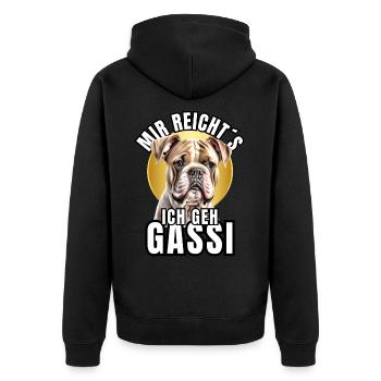 I'M GOING FOR A WALK - BULLDOG DOG DOGS - Unisex Premium Organic Zip Hoodie - black - Back - Nico (187cm)