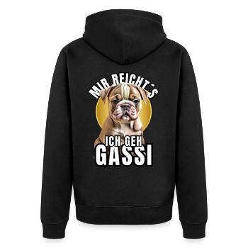 I'M GOING FOR A WALK - BULLDOG DOG DOGS - Unisex Premium Organic Zip Hoodie - black - Back - Nico (187cm)
