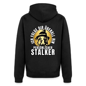 PERSONAL STALKER BULLDOG DOG DOGS - Unisex Premium Organic Zip Hoodie - black - Back - Nico (187cm)