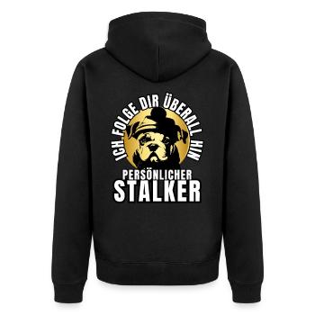 PERSONAL STALKER BULLDOG DOG DOGS - Unisex Premium Organic Zip Hoodie - black - Back - Nico (187cm)
