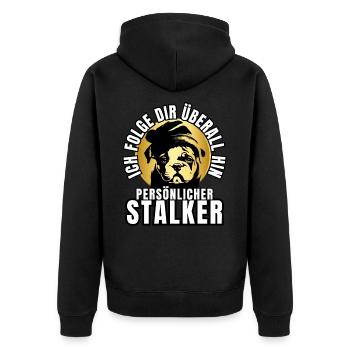PERSONAL STALKER BULLDOG DOG DOGS - Unisex Premium Organic Zip Hoodie - black - Back - Nico (187cm)