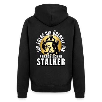 PERSONAL STALKER BULLDOG DOG DOGS - Unisex Premium Organic Zip Hoodie - black - Back - Nico (187cm)