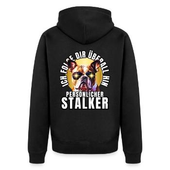 PERSONAL STALKER BULLDOG DOG DOGS - Unisex Premium Organic Zip Hoodie - black - Back - Nico (187cm)