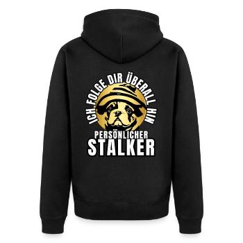 PERSONAL STALKER BULLDOG DOG DOGS - Unisex Premium Organic Zip Hoodie - black - Back - Nico (187cm)