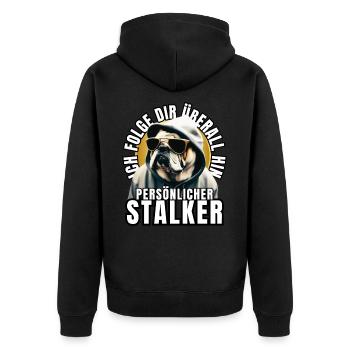 PERSONAL STALKER BULLDOG DOG DOGS - Unisex Premium Organic Zip Hoodie - black - Back - Nico (187cm)